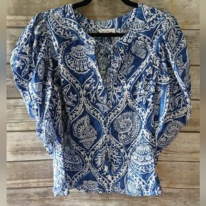 Panama Jack Indigo and White Patterned Blouse